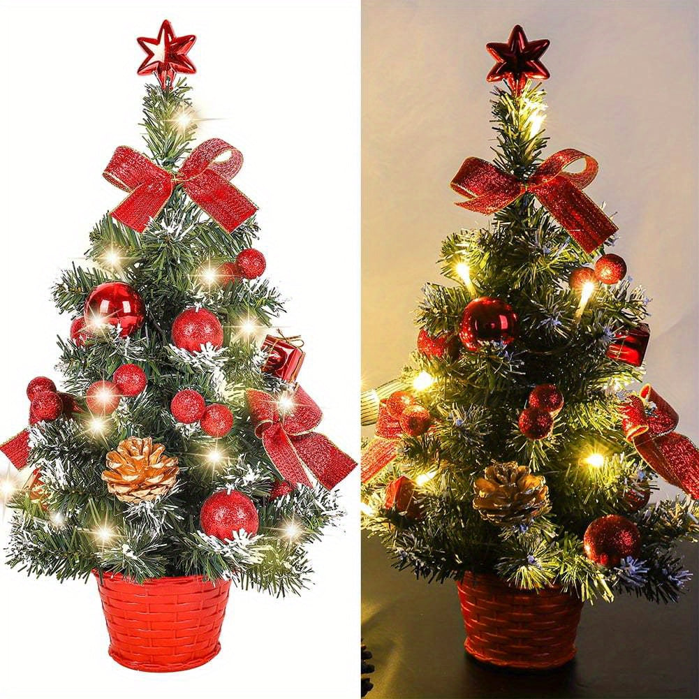 TEMU Mini Christmas Tree, 18" Artificial Small Christmas Tree With Led String Lights, Tabletop Christmas Tree With Pine Cones Christmas Balls
