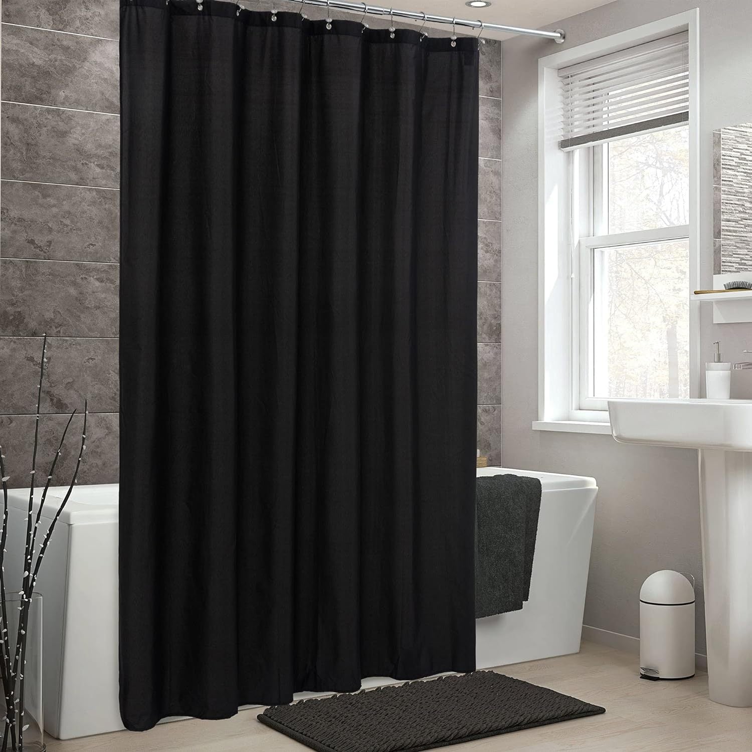 TEMU Water-resistant Blend Shower Curtain, 60"x72" With Grommets And 12 Hooks, Machine Washable, Fashion Bathroom Decor, Plain Weave, 90gsm, Bathroom
