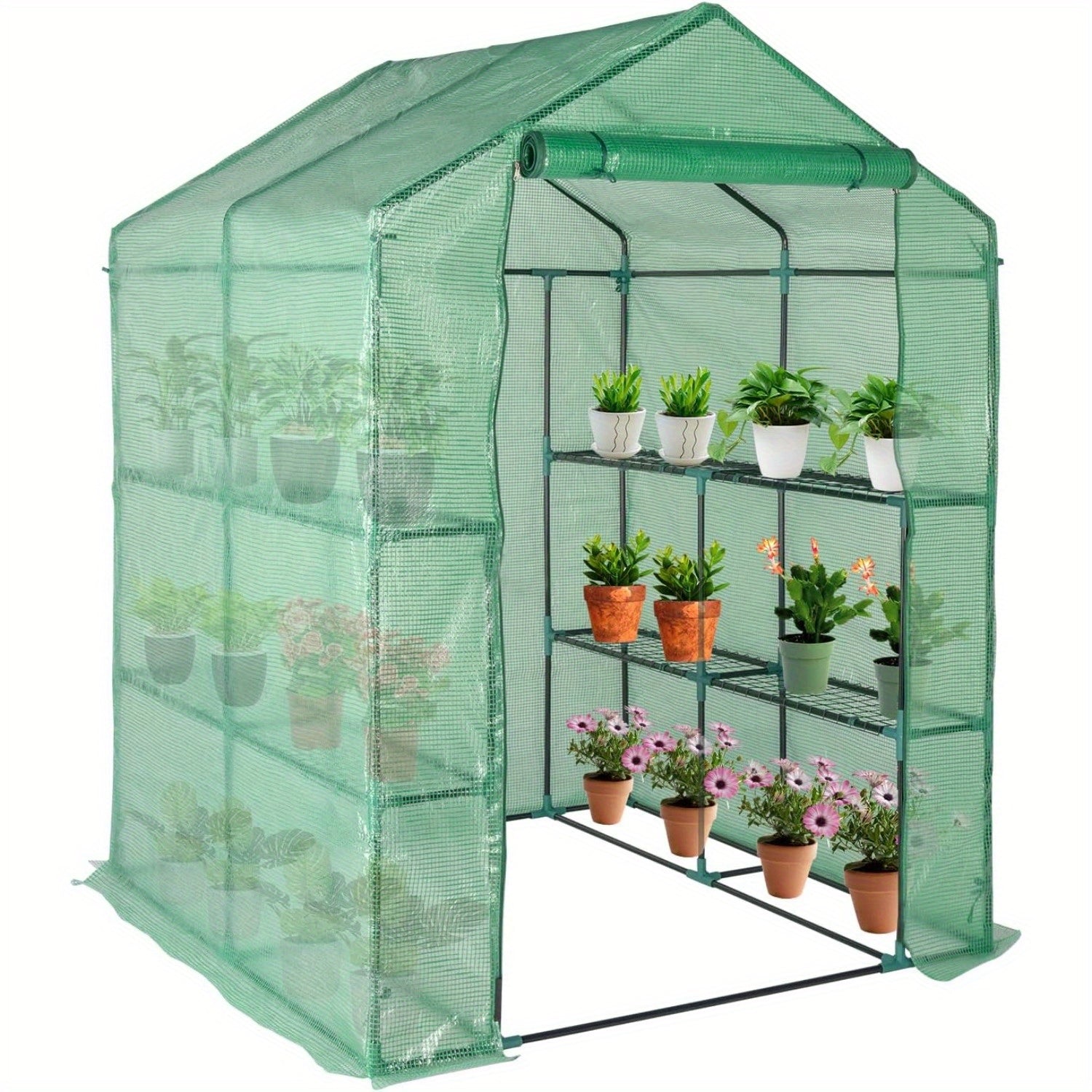 TEMU Portable Greenhouse For Outdoor Winter, Walk In Greenhouse With 8 Shelves & Zipper , Plastic Covering Green House For Outside Backyard Plants,