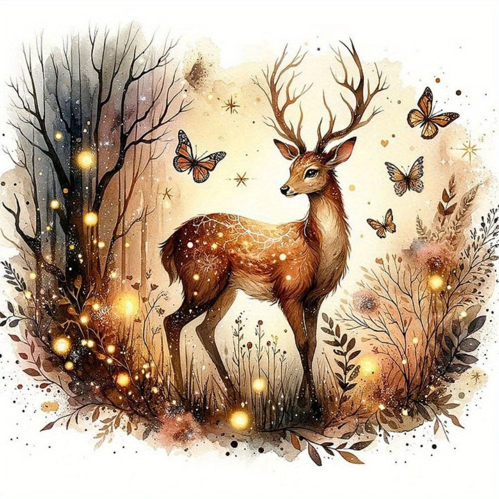 TEMU Forest Deer Acrylic Embroidery - Diy Round Diamonds Craft For Home Wall Decor