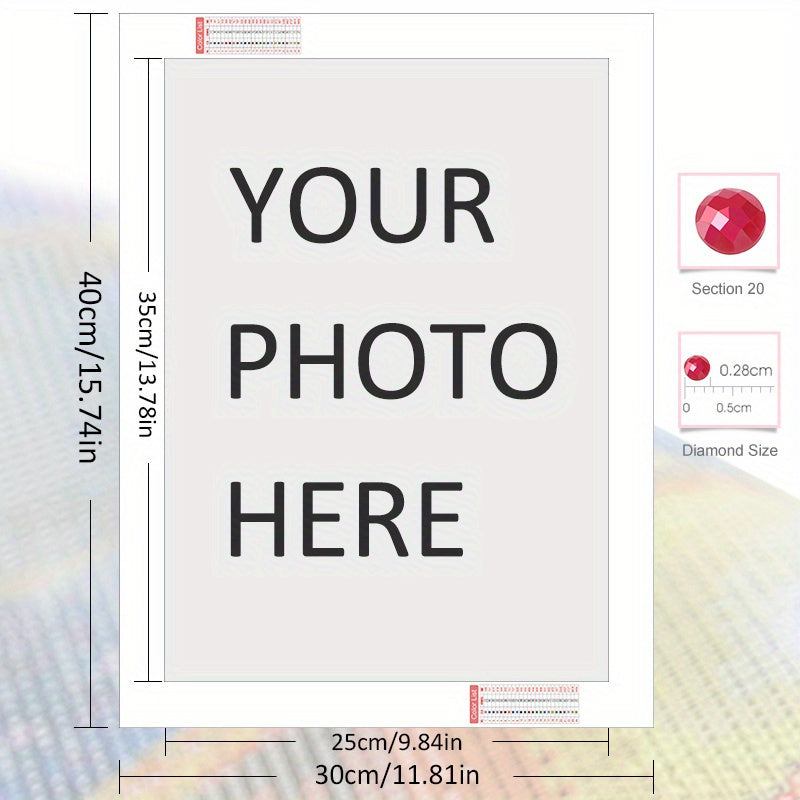 TEMU Custom Photo 5d Diamond Painting Kit - Full Square & Round Embroidery, Diy Personalized Wall Decor Gift, Acrylic Canvas With Colorful Diamonds,