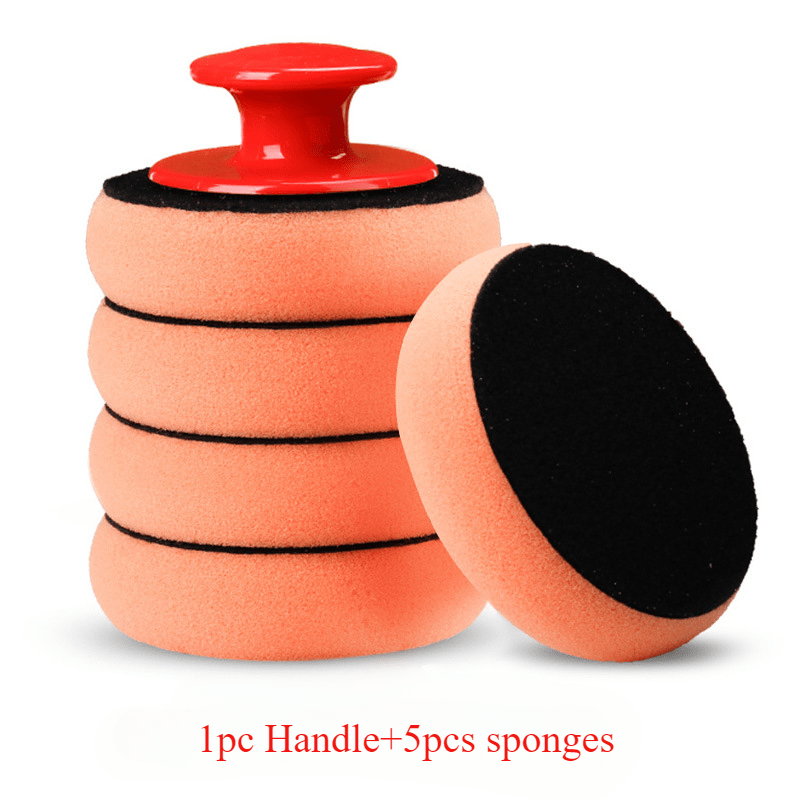 TEMU 6-piece Car Waxing And Polishing Sponge Set With Polyurethane Pads And Handle - Manual Car Care Wax Applicator Kit For Cleaning And Maintenance