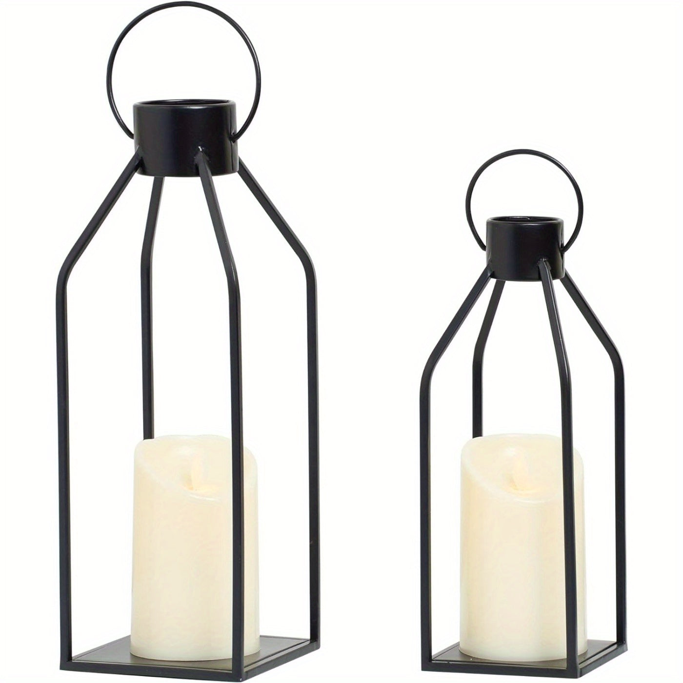 TEMU Modern Farmhouse Lantern Decor- Black Metal Candle Lanterns For Christmas- Lanterns Decorative W-timer Flickering Candles For Living Room, Home,