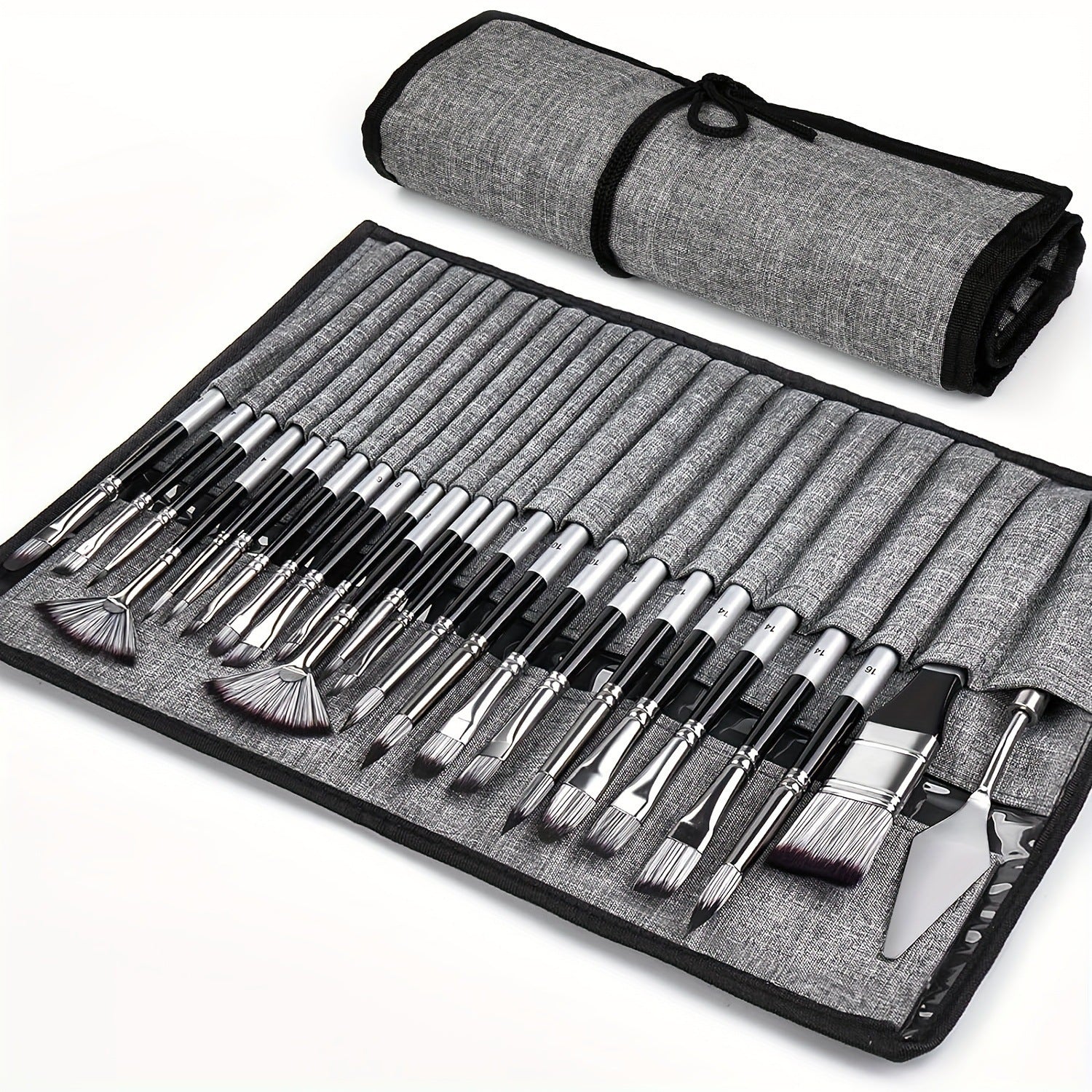 TEMU 24- Set Of Brushes, Portable Curtain Art Set, Pen , Brushs Suitable For Gouache And Oil Brushes, Art Brushes, Painting Brushes,