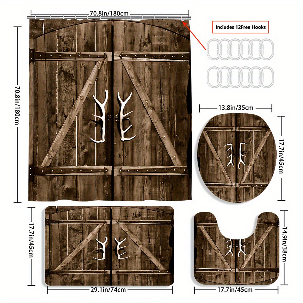 TEMU 4pcs Antlers Portal Curtain Shower Curtain Decoration, Beautiful Housewarming Gift Decoration, Shower Curtain And Toilet Floor Mat Three-piece