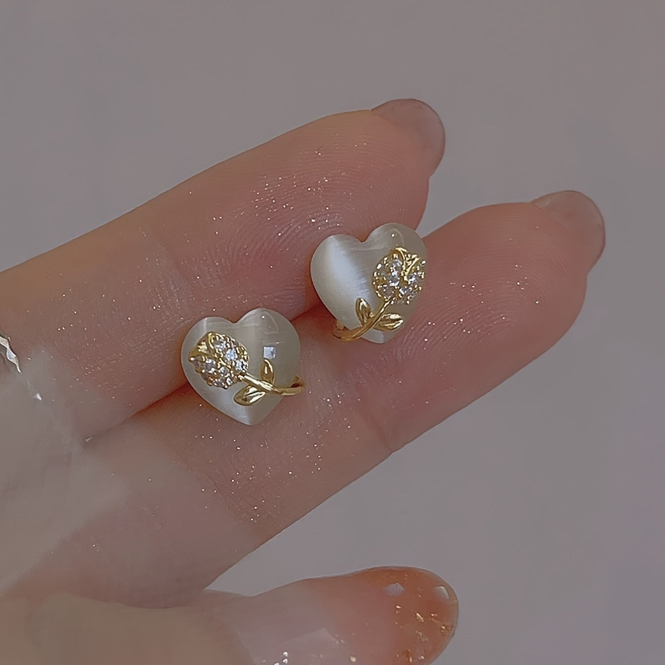 TEMU 1 Pair Gold Plated-plated White Heart-shaped Hoops With Inlaid Clear Synthetic Zirconia Center - Retro Vintage Earrings For, Everyday & Formal