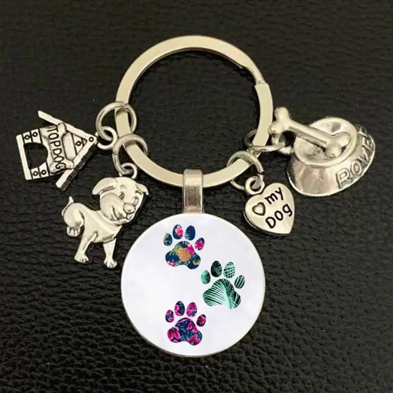 TEMU Cute Dog Paw Print Keychain With Alloy Accessories, Wallet, Backpack, Pendant, Gift For Pet Enthusiasts