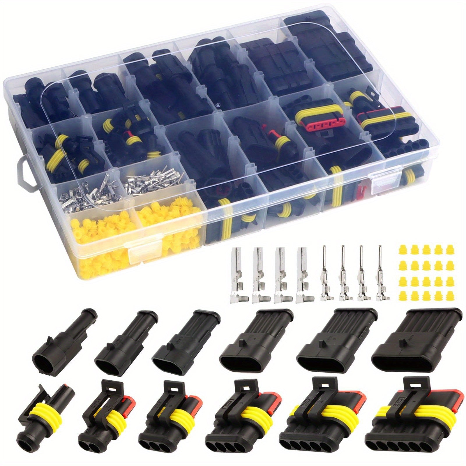 TEMU 800pcs Connectors Kit Waterproof Automotive Electrical Connectors Automotive Electrical Wire Connectors Plug Kit 1- 2- 3- 4- 5- 6 Pin (50 Sets)