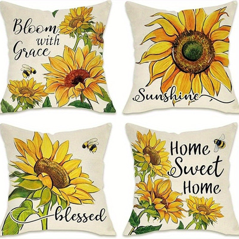 TEMU Thanksgiving Sunflower Sunshine Throw Pillow Cover Set Of 4, Spring Summer Fall Blessed Porch Patio Outdoor Pillowcase, Fall Autumn Flower