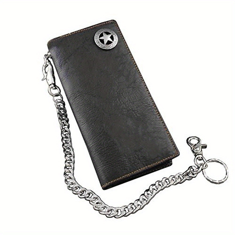 TEMU Biker Rock Star Mens Card Money Long Black Real Leahter Wallet With Chain