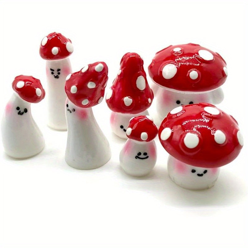 TEMU 7pcs Miniature Fairy Garden Mushrooms, Resin , Tabletop Accents, No Electricity Needed, For Party Decor, Bonsai & Micro Landscape