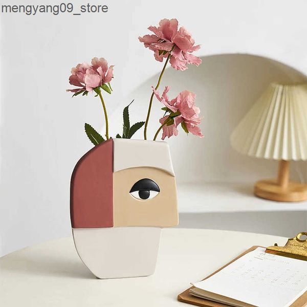 Vases Nordic Ins Resin Face Vase Abstract Art Decoration Living Room Dining Desktop Flower Arrangement Home J241210