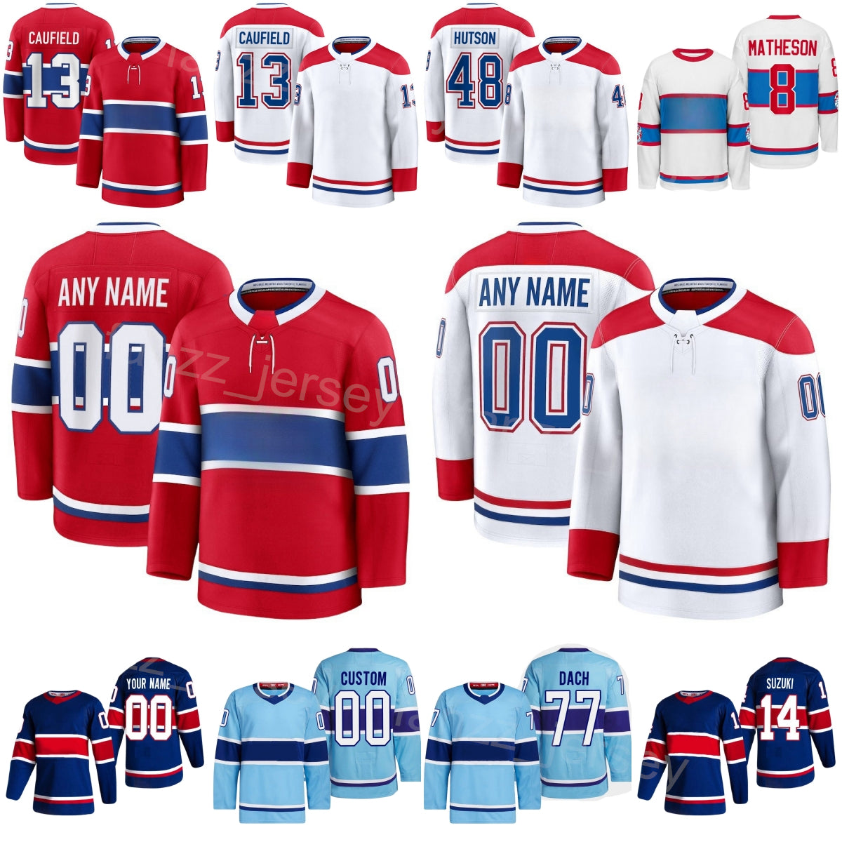 Team Hockey 14 Nick Suzuki Jerseys 77 Kirby Dach 13 Cole Caufield 20 Juraj Slafkovsky 8 Mike Matheson 48 Lane Hutson Reverse Retro Stadium Series Me