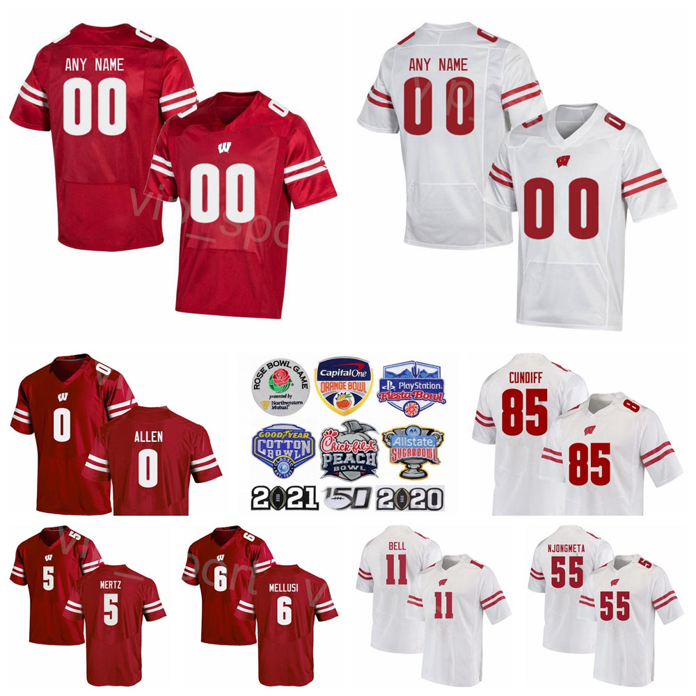 NCAA Wisconsin Badgers Jersey College Football University 5 Graham Mertz 0 Braelon Allen 1 Chez Mellusi 11 Skyler Bell 55 Maema Njongmeta 85 Clay Cu
