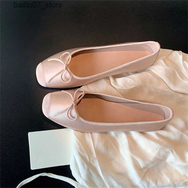 Sandals Breathable silk ballet dancer ballet flat bottomed womens summer autumn skate on Loafers square toe bow knot flat bottomed casual sh