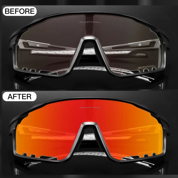 Kapvoe Cycling Glasses Pochromic Red Sunglasses Eyepieces Bicycle Goggles UV400 Outdoor Bike Eyewear Sports 250107