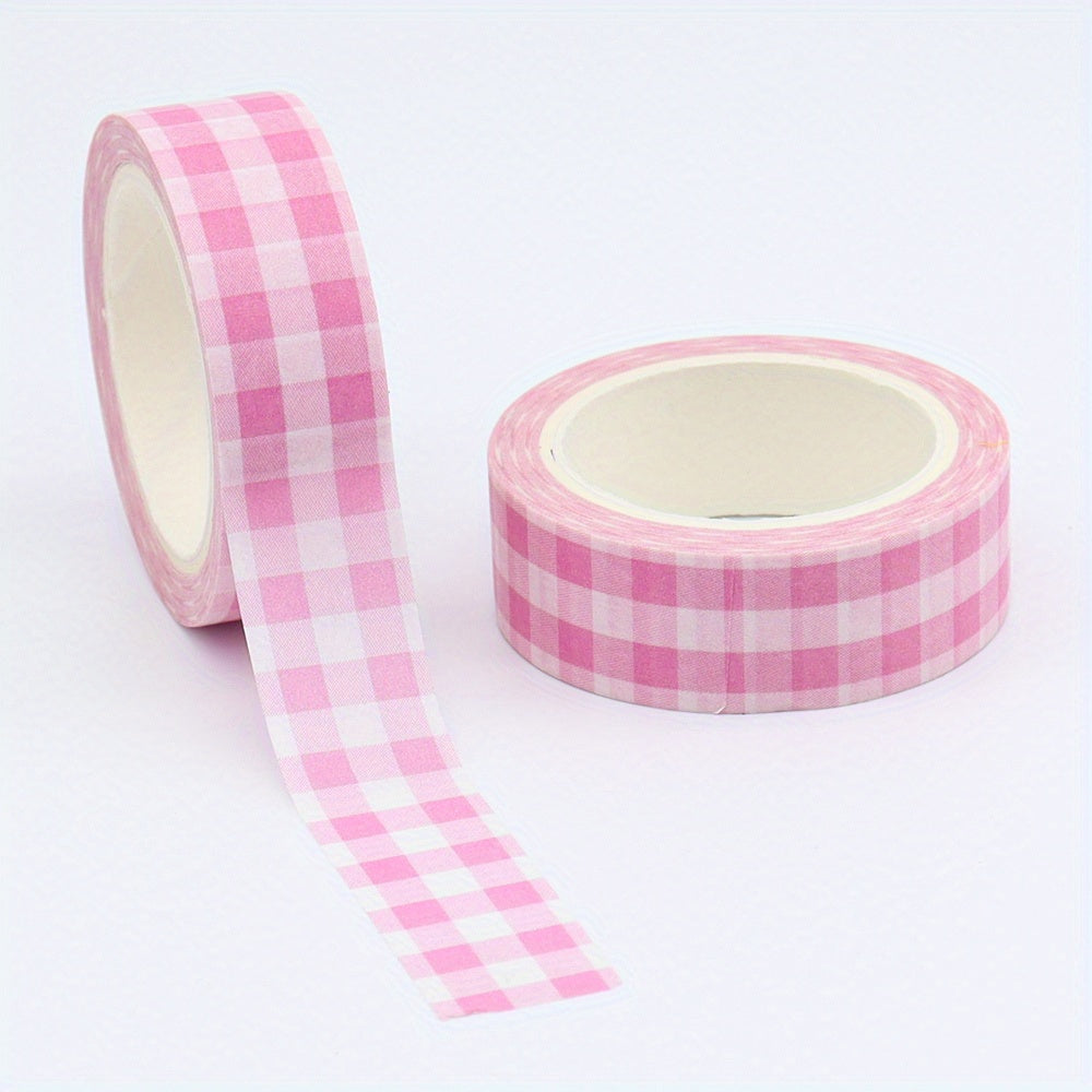 TEMU Spring Theme Washi Tape Roll 10m X 15mm, Pink Gingham Pattern Creative Masking Tape For Scrapbooking, Journaling, Diy Planners, Valentine's Day