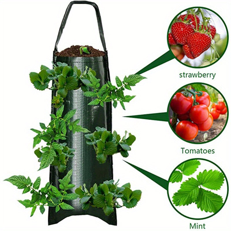 TEMU 8-hole Hanging Strawberry Planter Bag - Heavy-duty Plastic Vertical Garden Grow Bag With Hanging Hooks, -saving Design For Balcony, Patio,