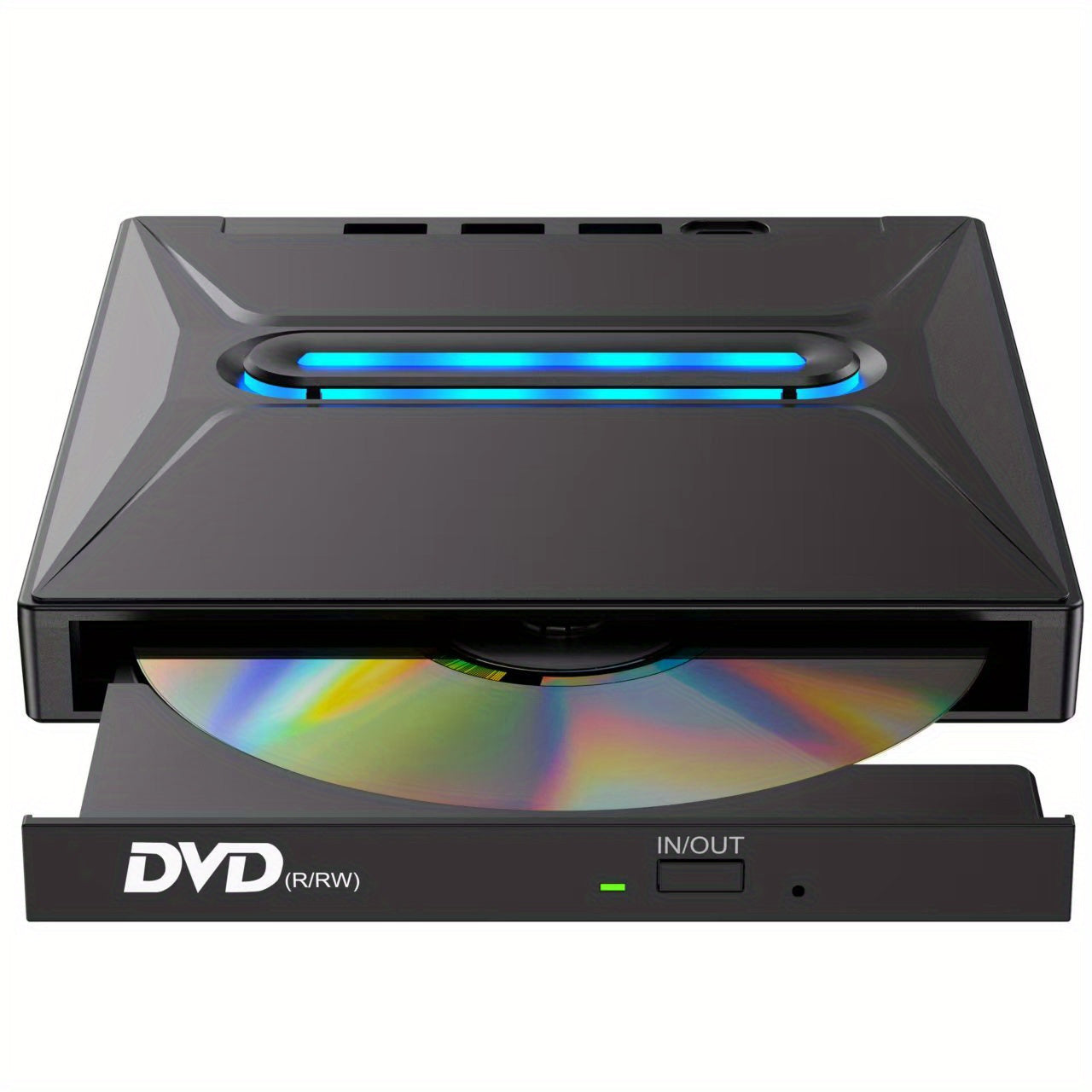 TEMU New Luminous 3-port Usb 3.0 External Cd-dvd Drive, Type-c Portable Cd-dvd+--rw Drive-dvd Player With Tf-sd Card Reader And Cd Burner. Compatible