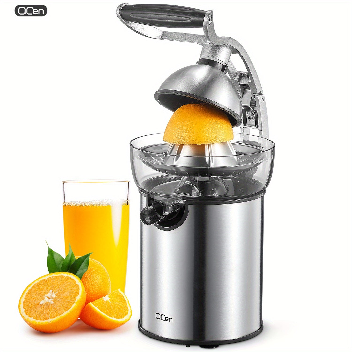 TEMU Qcen Electric Citrus Juicer Squeezer, Electric Juicer For Orange, Lemon And With Rubber Handle And 2 Size Cones, Anti-drip Spout, Easy To Clean