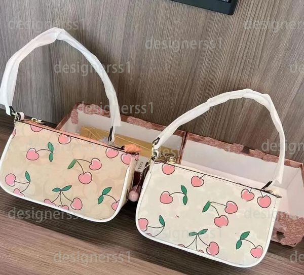 Hot Pink Cherry Print Designer Bag Leather Shoulder Bags C-Letter Underarm Tote Women Fashion Crossbody Designers Handbag Purse