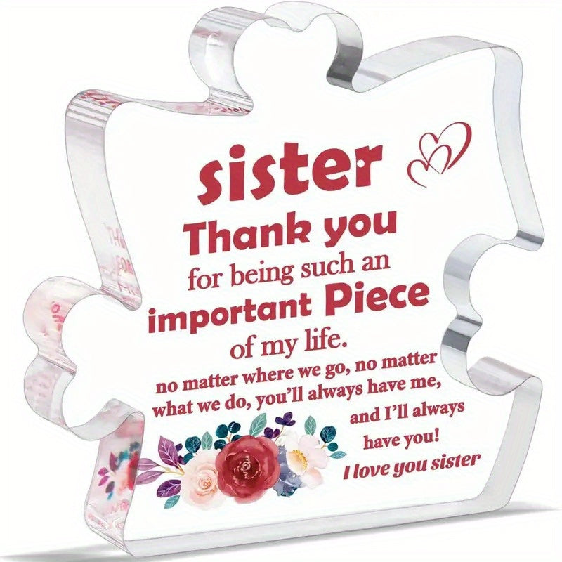 TEMU 1pc - Sister-themed Puzzle Acrylic Keepsake - Inspirational Souvenir For Birthday & Holiday Celebration - Table Accent & Home