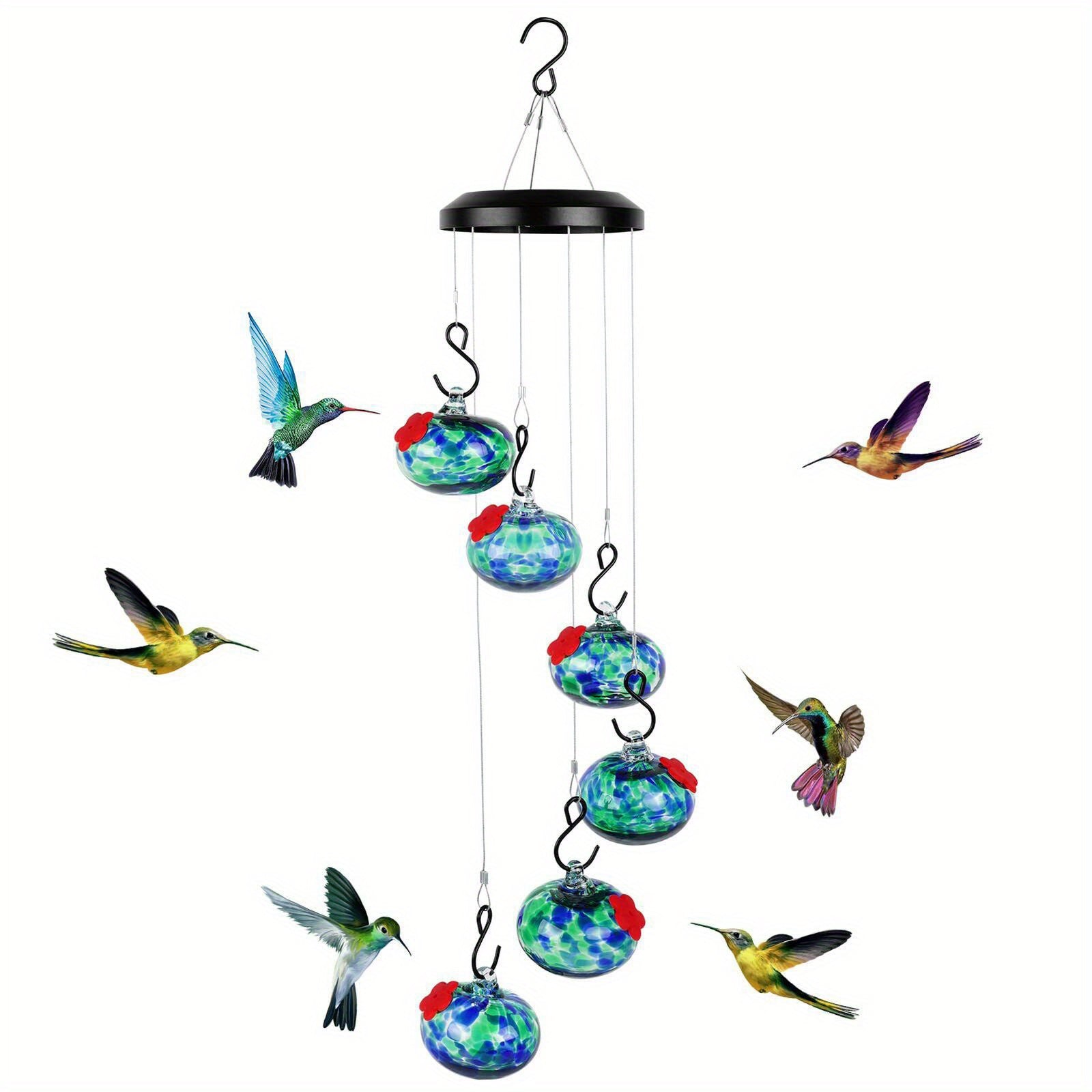 TEMU Outdoor Hummingbird Feeder With 6 Bowls And Wind Chimes: Attractive Hanging Feeder For Backyard Or Garden