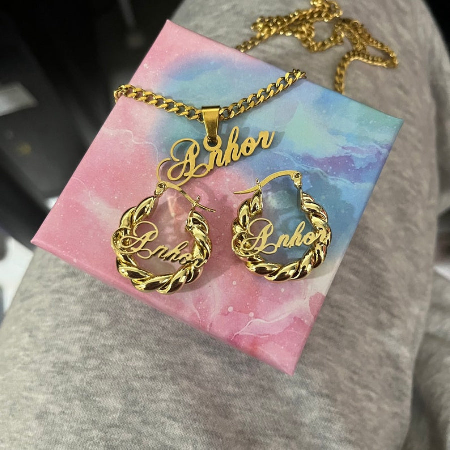 TEMU Custom Name Necklace, Earring Set, Stainless Steel Set, Personalized Elegant Design, Birthday, Christmas, Thanksgiving Gifts, Unique Graduation