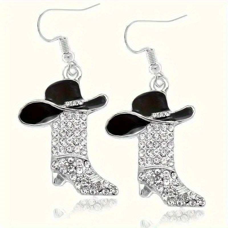 TEMU 2pcs Exquisite Fashion Elegant Vintage Style Cowboy Boots Hat Earrings, Pendant Accessories For Women All And Valentine's Day New Year