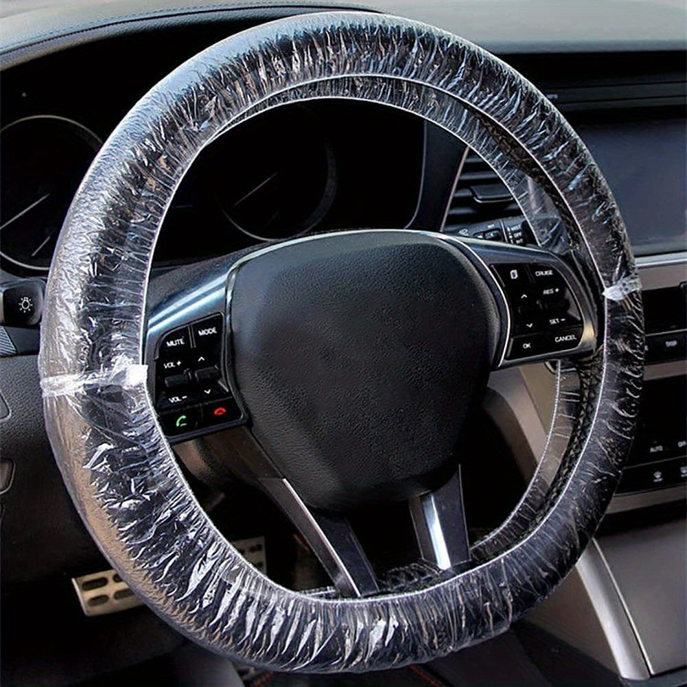 TEMU 50pcs Universal Disposable Steering Wheel Cover Plastic Transparent Car Steering Wheel Covers With Elastic Trim For Steering Wheels