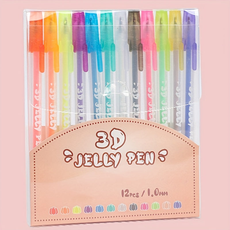 TEMU 12pcs 3d Jelly Pens- Fine 1.0mm Point, Contour Pen, Cute & Bouncy Markers For Diy Greeting Card