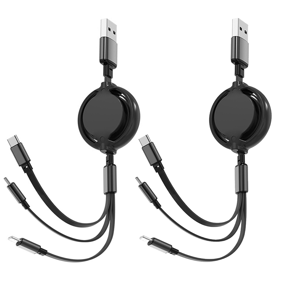 TEMU Jogruysece 2pcs Firsting 1m-3ft 3in 1 Retractable Usb Charging Cord With Type-c, Micro Usb, Port For Most Phones-iphones-tablet