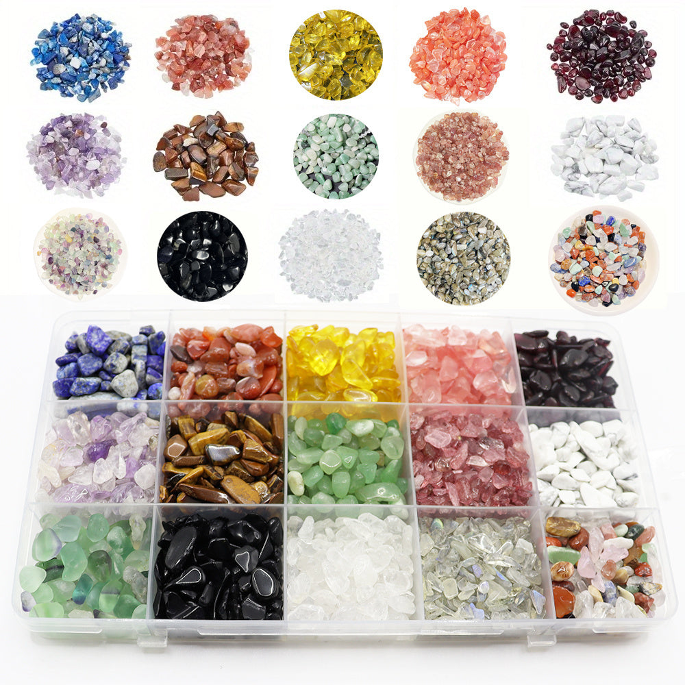 TEMU Crystals Natural Gravel 15 Styles Polished Irregular Shape Mixed Color For Jewelry Making For Gift Gemstone Chips Beads, Non-porous Natural