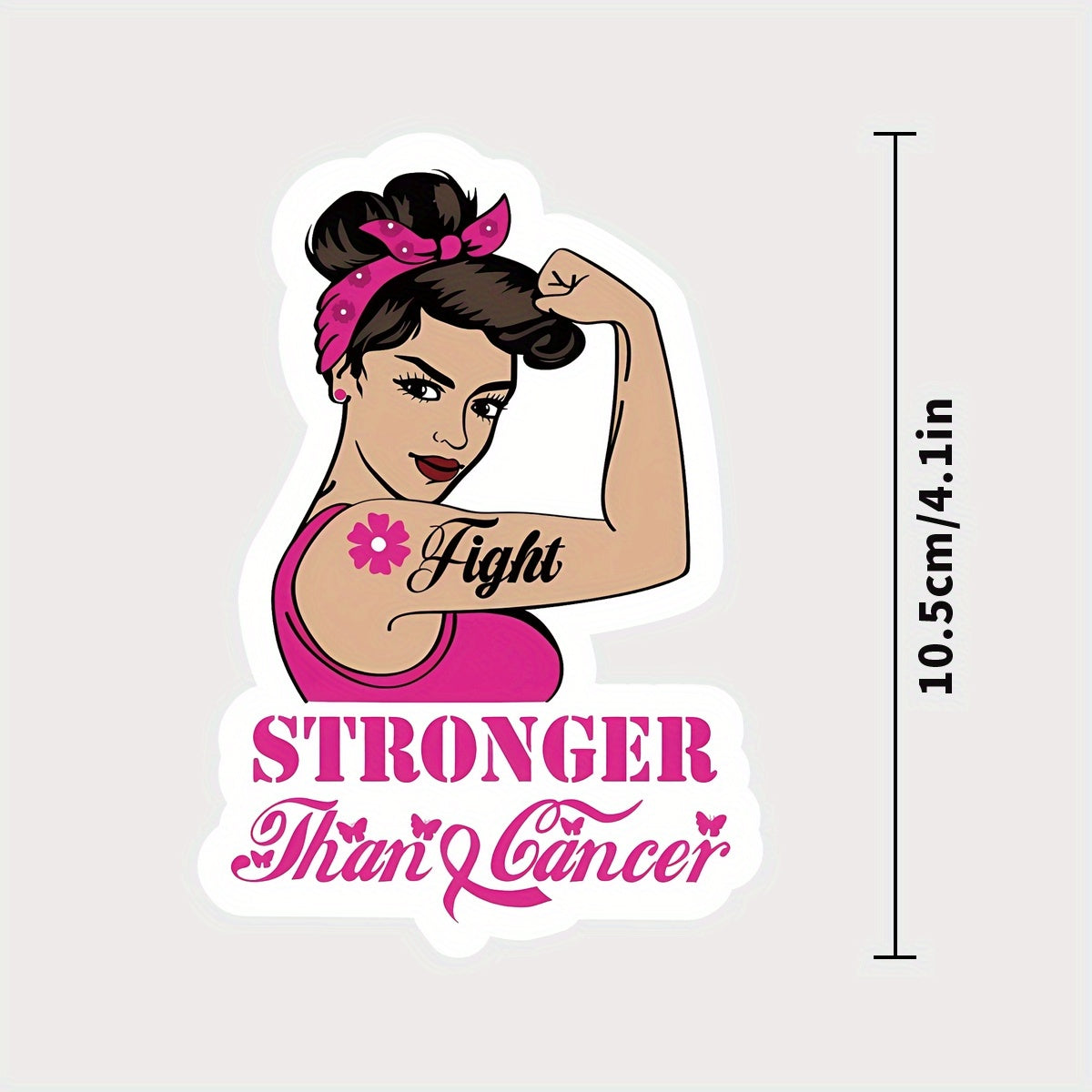 TEMU 1pc Breast Awareness Vinyl Decal - , Fight Stronger Than Design With Cartoon Woman Illustration, Self-adhesive, Durable, Cars, Laptops,