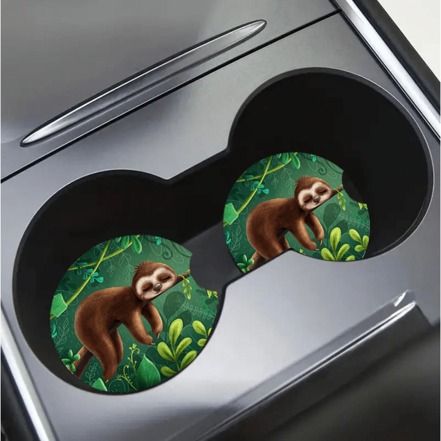 TEMU 2pcs Of Cute Sleeping Sloth On Car Coasters With Finger For Easy Removal From Car Cup Holders