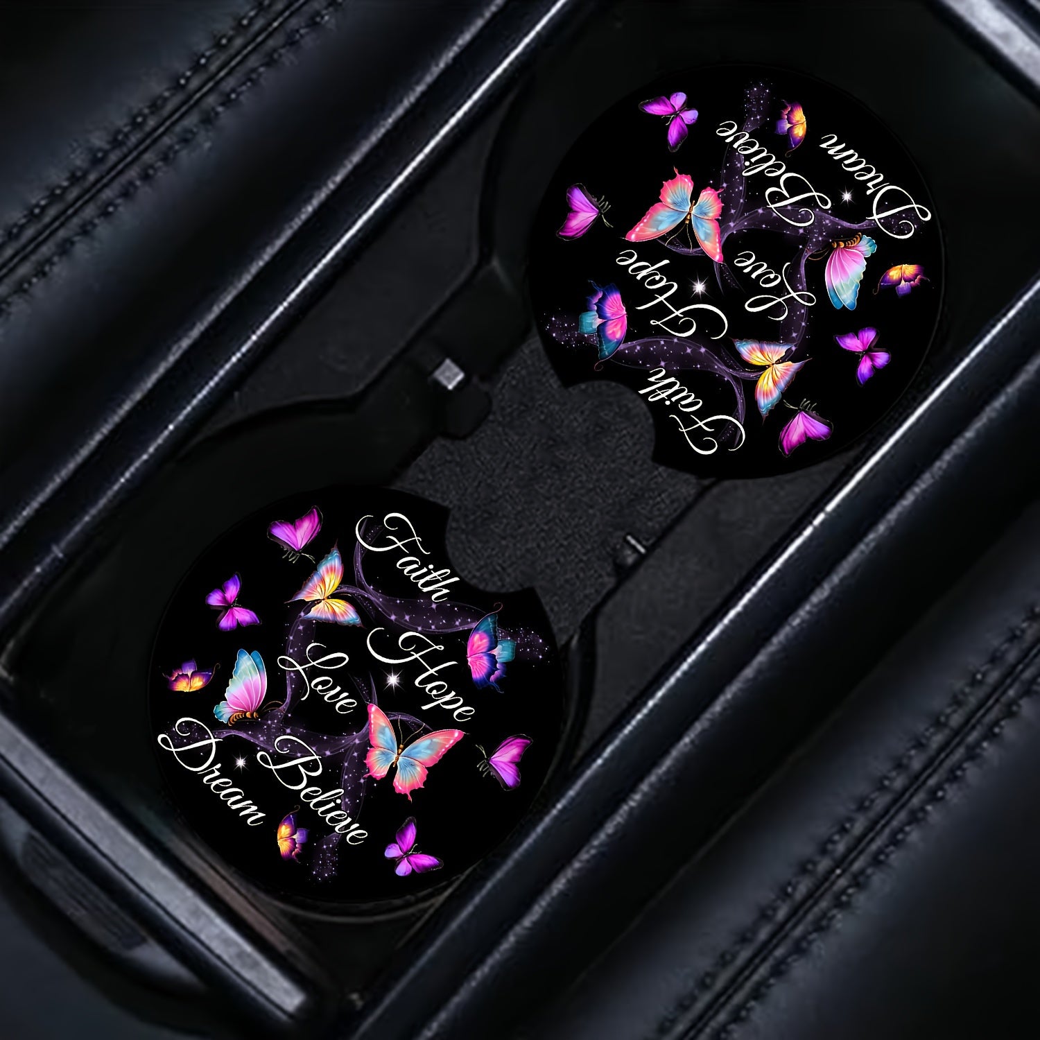 TEMU 2pcs Car Coasters With Finger Notch - Absorbent & Non-slip, Dry Cup Holders