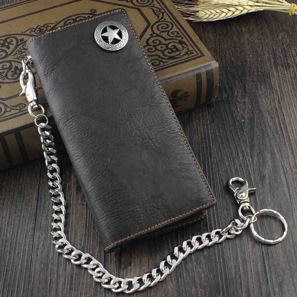 TEMU Biker Rock Star Concho Mens Card Money Leahter Wallet With Safe Pants Chain