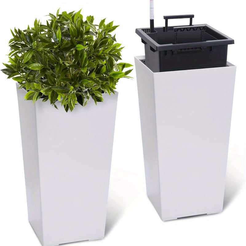 TEMU 23 Tall Planters Set Of 2 Planters For Outdoor Indoor Plants Modern Plant Pots With Drainage Holes Water Level Monitor Inner Bucket Automatic