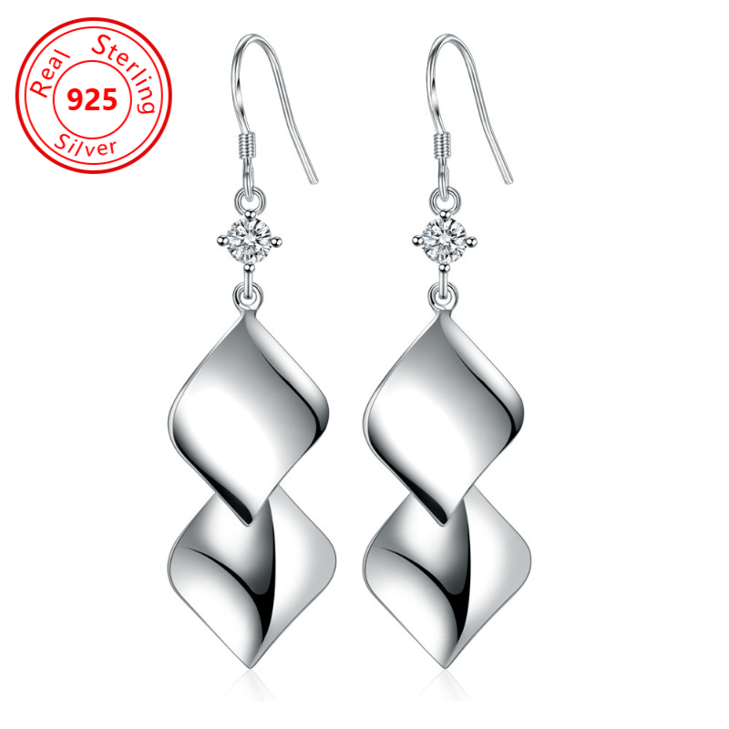 TEMU 1 Pair Of S925 Sterling Silver Double Curved Earrings -5g- 0.17 Oz - Low Allergy - Plated With Shiny - Curved Swing - Everyday Wear And Gifts