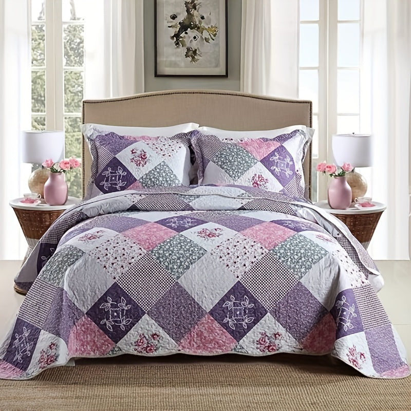 TEMU 3pcselegant Purple Set Bedding Set And Quilted All , Size, Decor