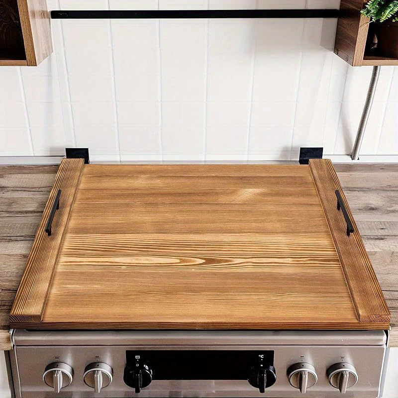 TEMU Kitchen Tool: Stove Cover, Cutting Board, Sink Cover, And Serving Tray - Wood Stovetop Protector With Built-in