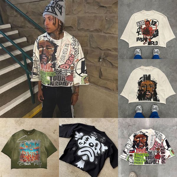 Men&#039;s T Shirts Shirts Mid Long Sleeve Mens Womens Punk Hip Hop Graffiti Style Graphic Tee Oversized Harajuku Loose Short Sleeved