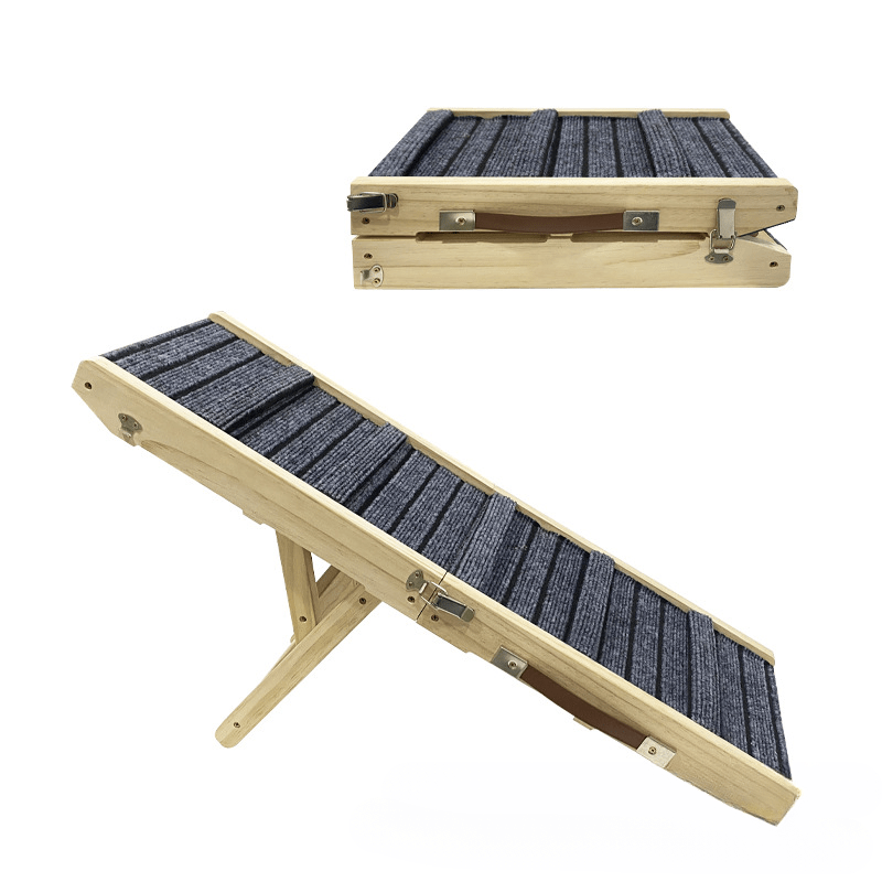 TEMU Adjustable Height & Width Wooden Folding Pet Ramp & Stairs - Sturdy Dog Ladder With Bed-like Platform For Small-medium , Portable -outdoor Ramp
