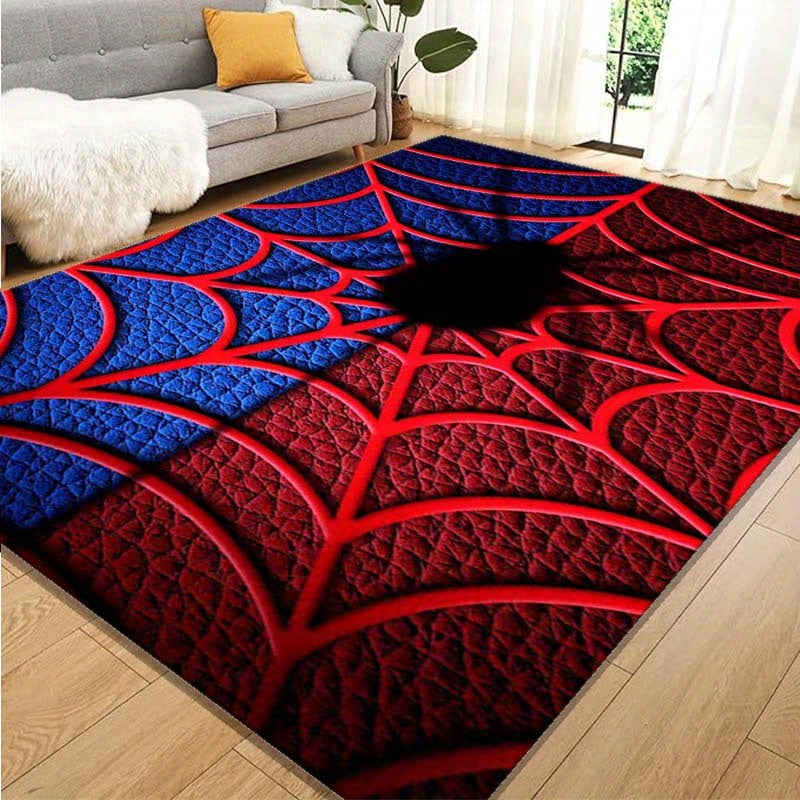 TEMU 31x20in Web Print Area Mat - Soft Machine Washable Mat With 3d Red & Design On Black, Durable Knitted Polyester Floor Mat For Bedroom, Living