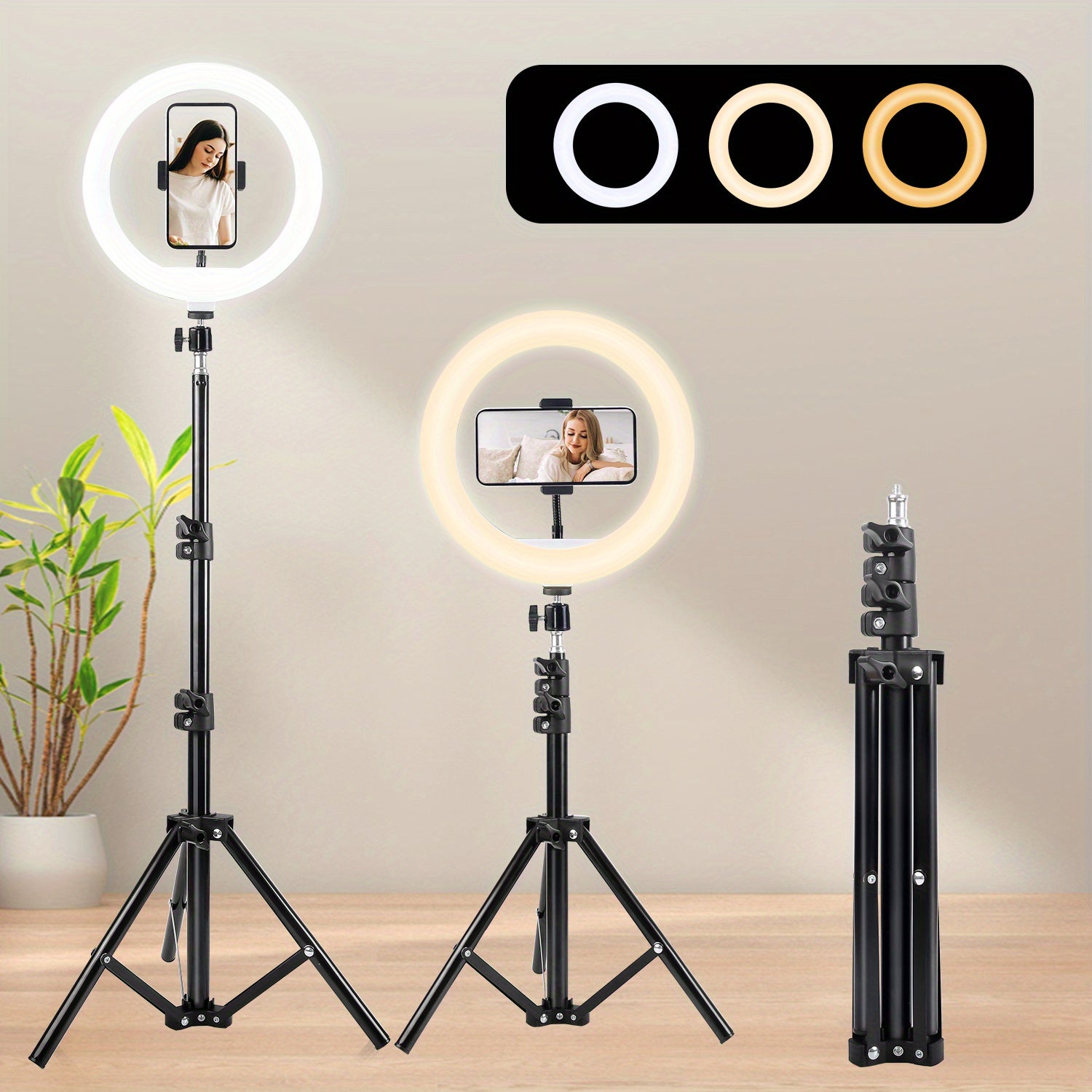 TEMU Dimmable 10-inch With Adjustable Tripod Stand And Phone Holder For Makeup, Selfies & Live Streaming
