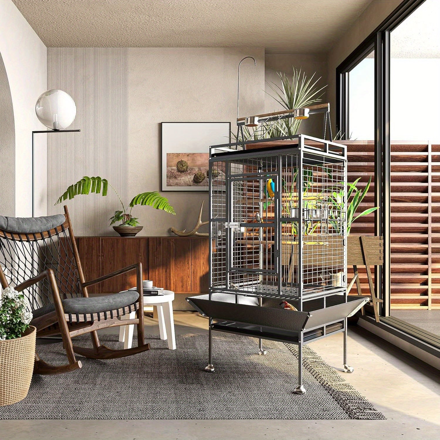 TEMU 82 Inch Bird Cage, Bird Flight Cages With Rolling Stand & Bottom Tray, Wrought Cage With For Parakeet, Lovebirds, , Cockatiels