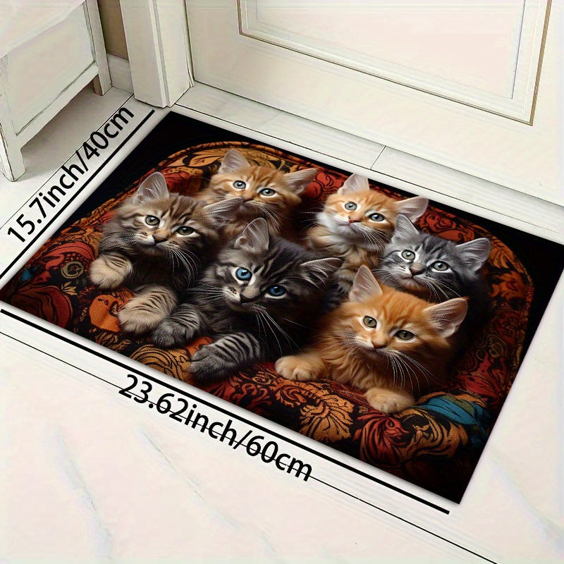 TEMU 1pc, Floor Mat, Home Small Square Mat, Polyester Floor , Cute Cat Animal Pattern Anti Mat, Kitchen Bathroom Balcony Mat, Bathroom Mat Outdoor
