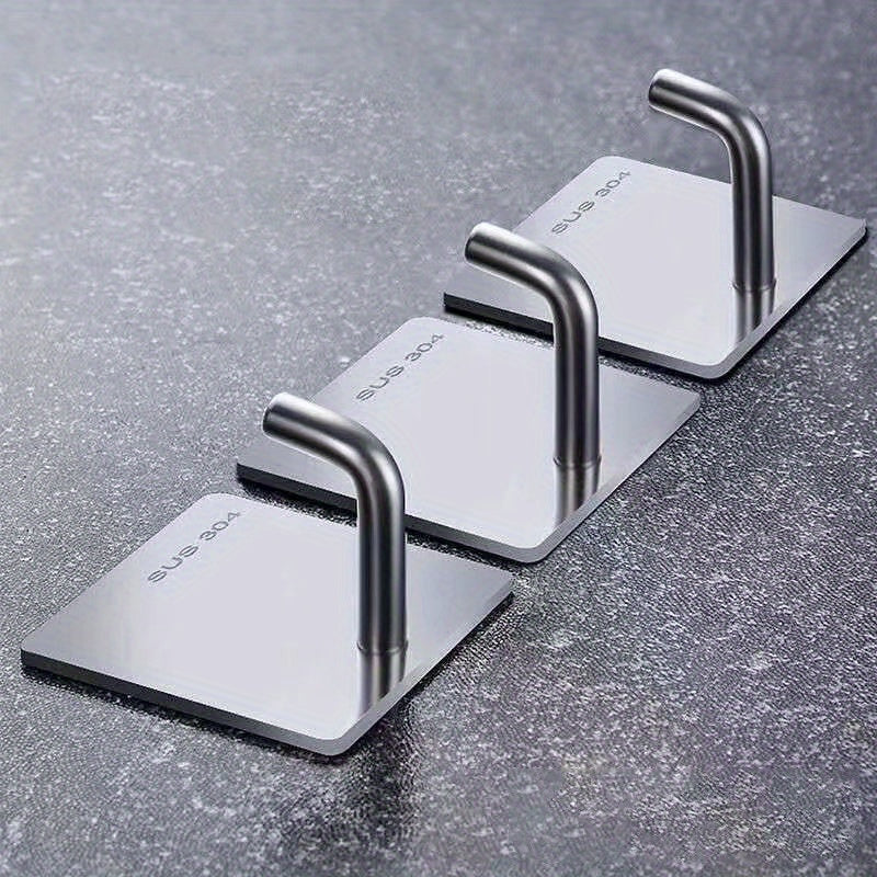 TEMU 3pcs Stainless Steel Adhesive Hooks, Multi-functional Kitchen Wall Mount Hooks With Polished , And For Hanging Utensils, Hooks For Hanging