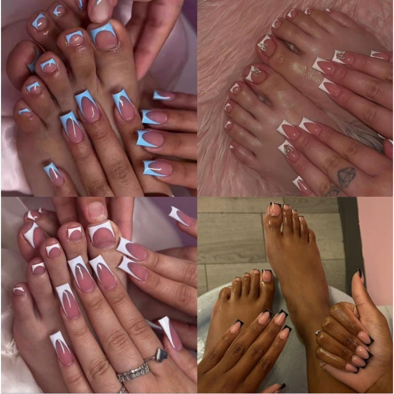 TEMU 192-piece French Tip Press-on Nails Set - Chic Medium Square, Glossyfinish With Nail File & Adhesive Tabs For Women And Girls