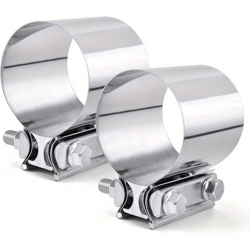 TEMU Exhaust Clamp, 3.0 Inch Exhaust Clamp, Butt Joint Exhaust Clamp Band Coupler Sleeve Stainless Steel (2 Pcs)